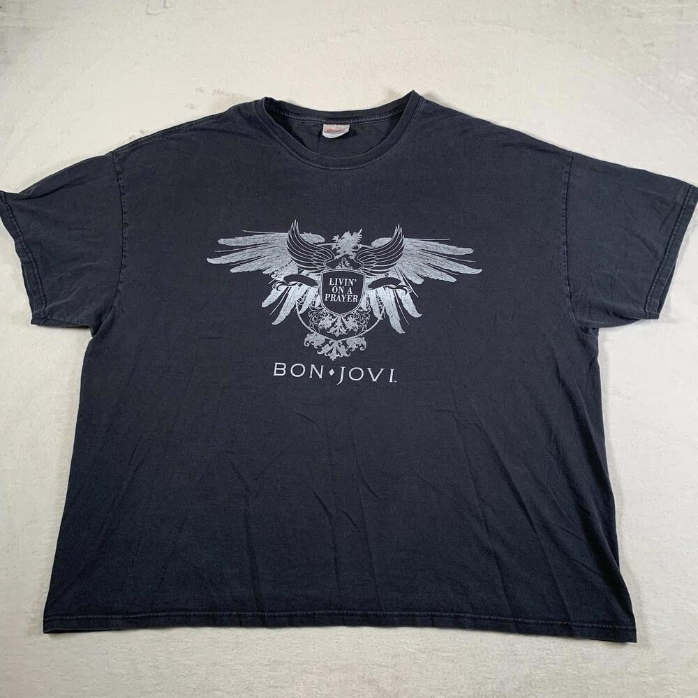 Vintage Bon Jovi Shirt 3XL Black Livin On A Prayer Music Concert 90s Hanes Tag